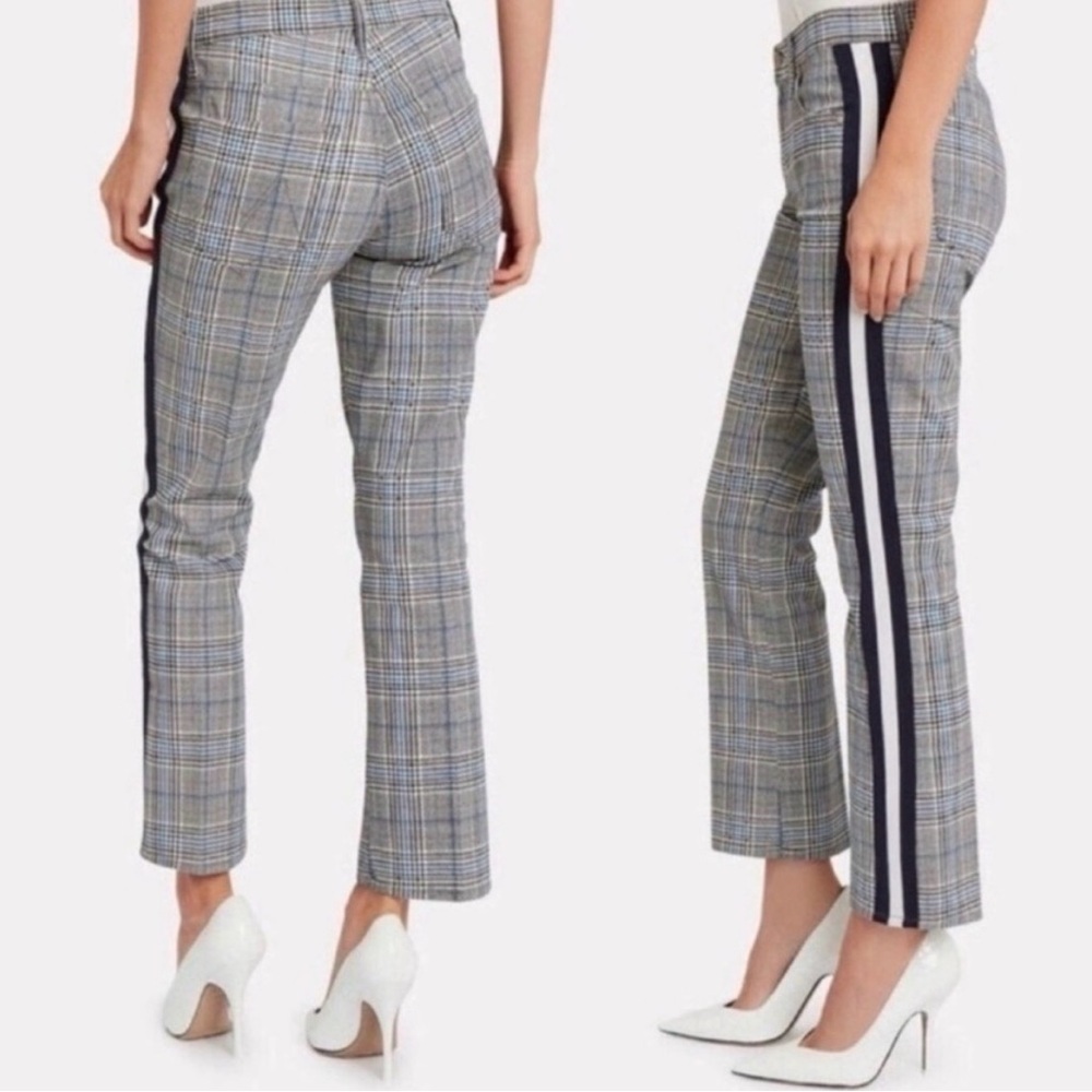 MOTHER Plaid Cropped Ankle Pants with Side Stripes - Gray/Navy